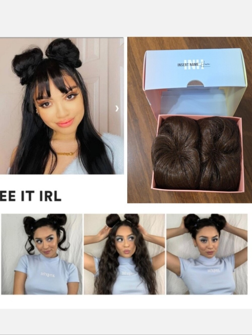 INSERT NAME HERE INH MILEY HAIR SPACE BUNS CHOCOLATE BROWN NEW IN BOX